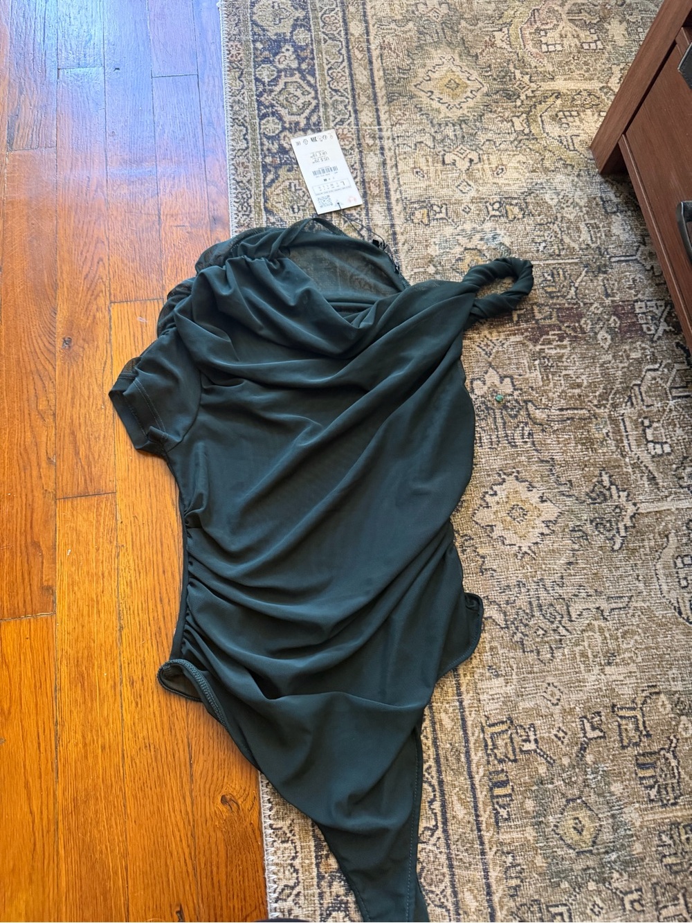 Draped One-Shoulder Bodysuit in Forest Green